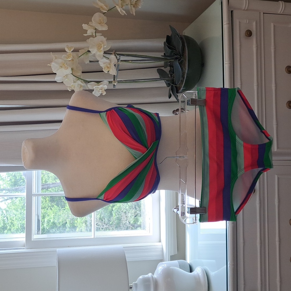 Boden Womens Pink/Green/Blue Striped‎ Bikini Set Padded Top/Hipster Bottom 36A/6